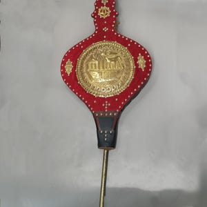 Vintage Wood/Leather Fireplace Bellows, 41&quot;*15&quot;*3&quot;, excellent condition, Red & Gold Souvenir with Embossed Detailing