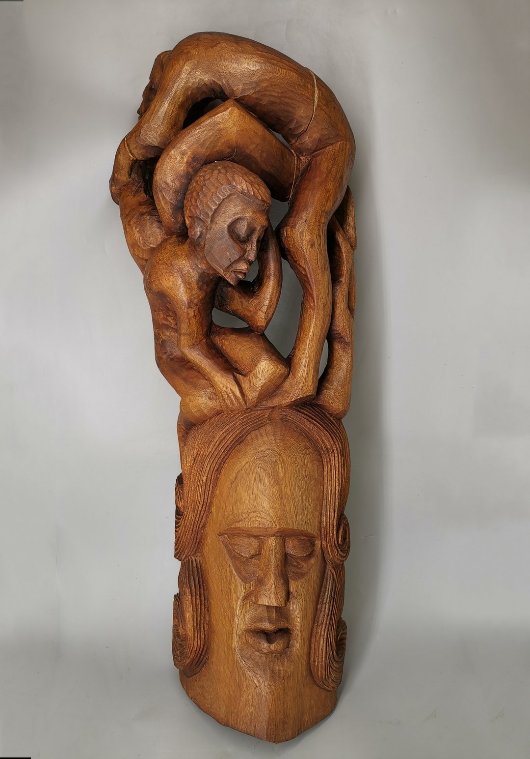 Amazing Vintage 30 Hand Carved Wooden African Art Sculpture, 30118