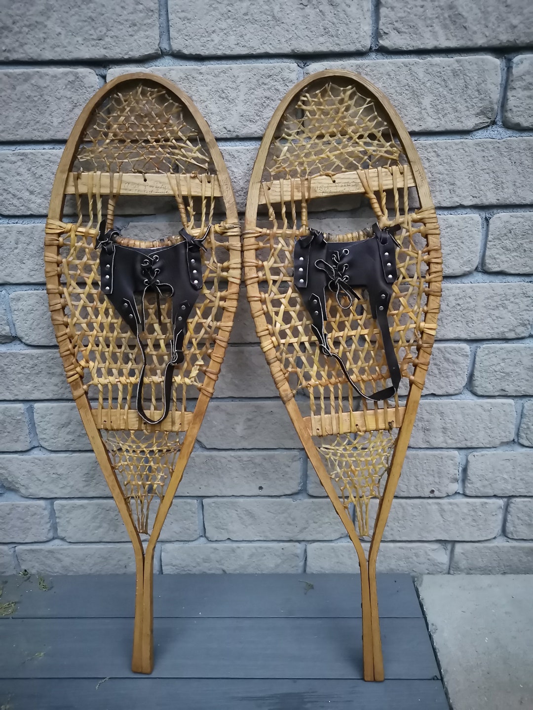 Vintage Wooden Snowshoes Signed by Abel Pelletier Etsy