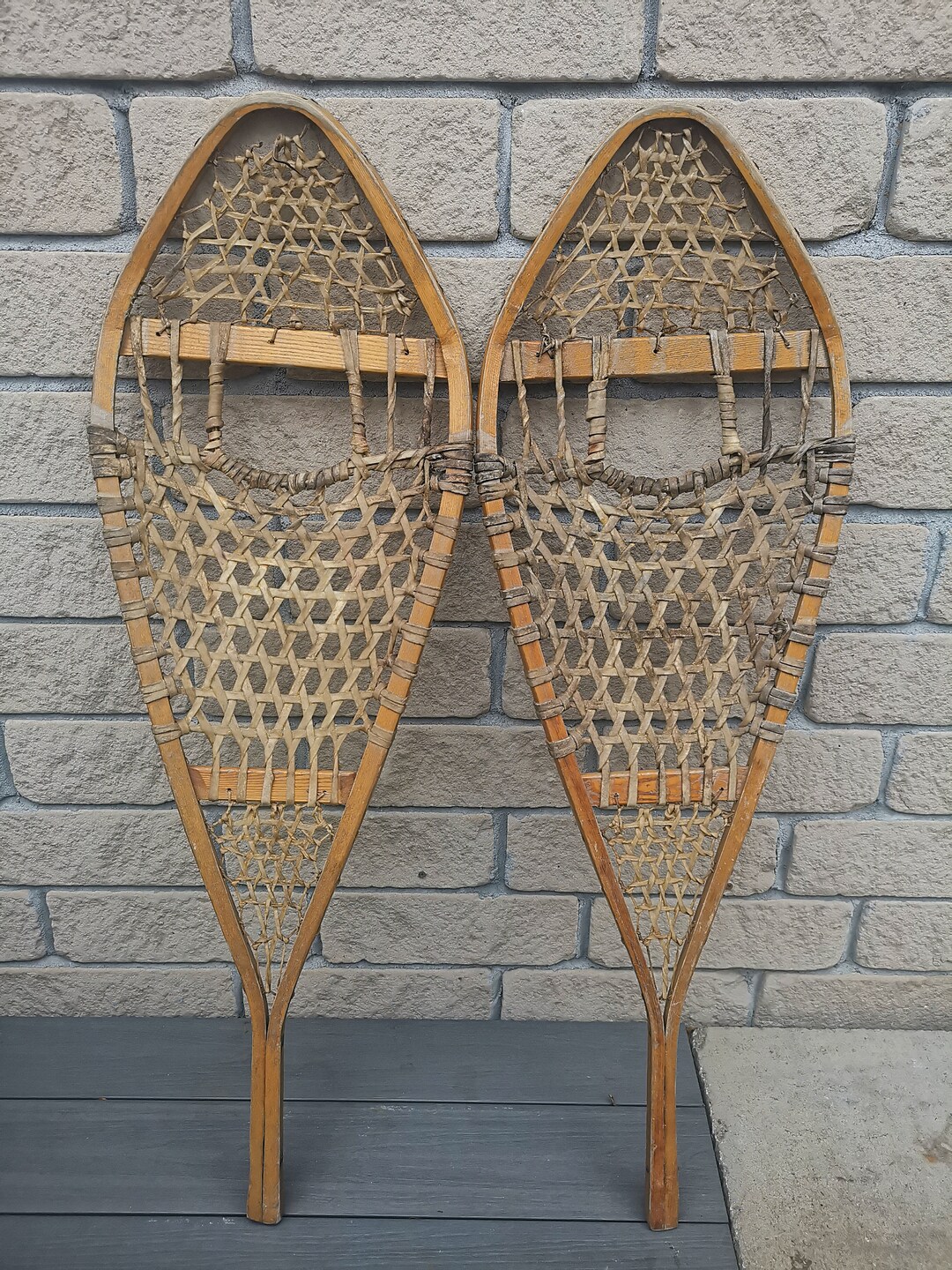 Vintage Canadian Wooden Snowshoes, 4213.5, Made by Mohawks, Quebec, in