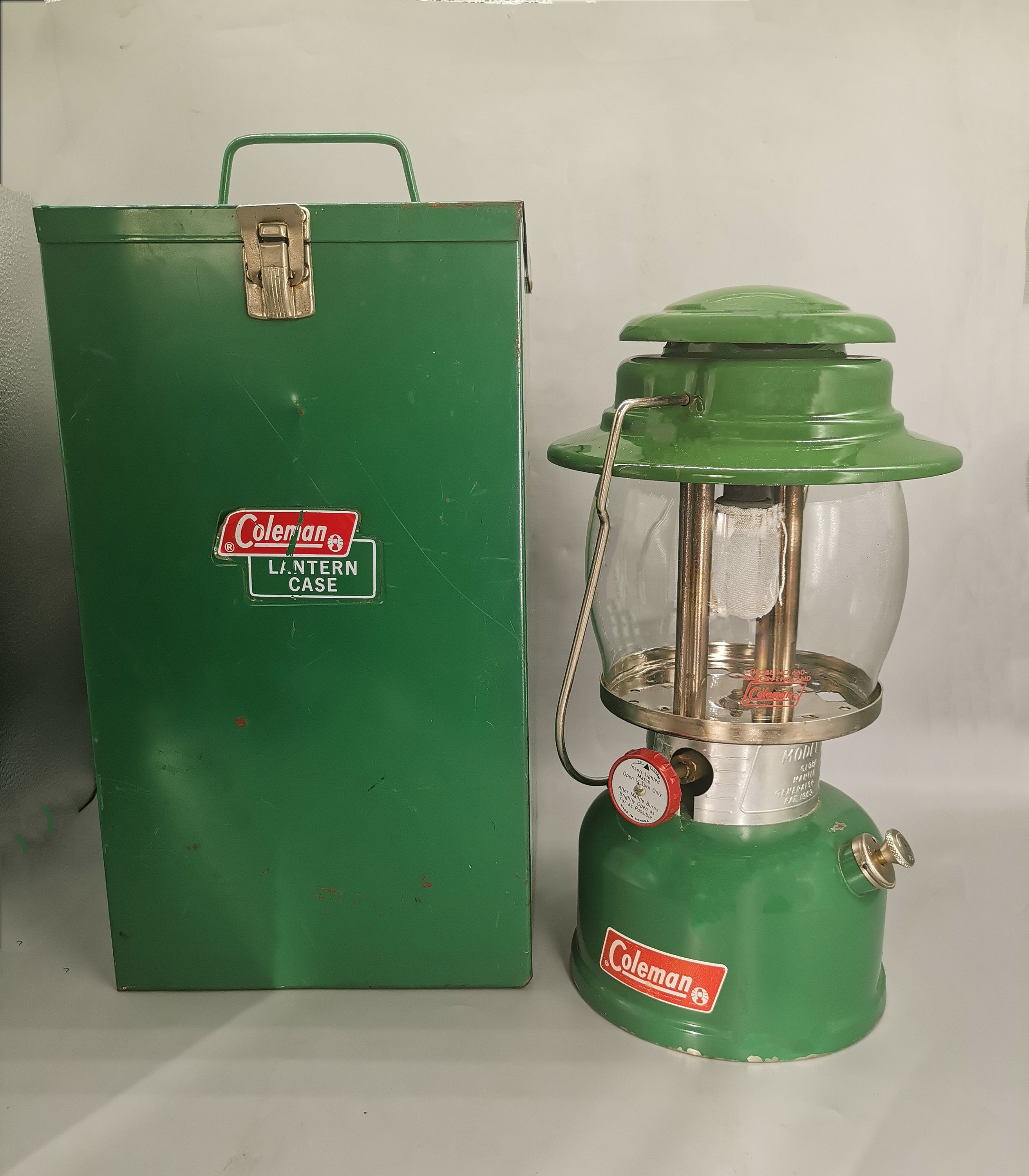 Vintage Coleman 635 Lantern With Metal Case, Date 02/1972 Vintage Coleman 635 Lantern With Metal Case, Date 02/1972