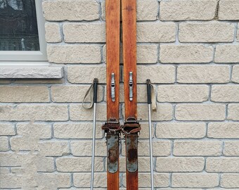 Vintage ALW Skirite Wooden Skis 71"*3"&Poles", made in Canada, in excellent condition,only ship to North America