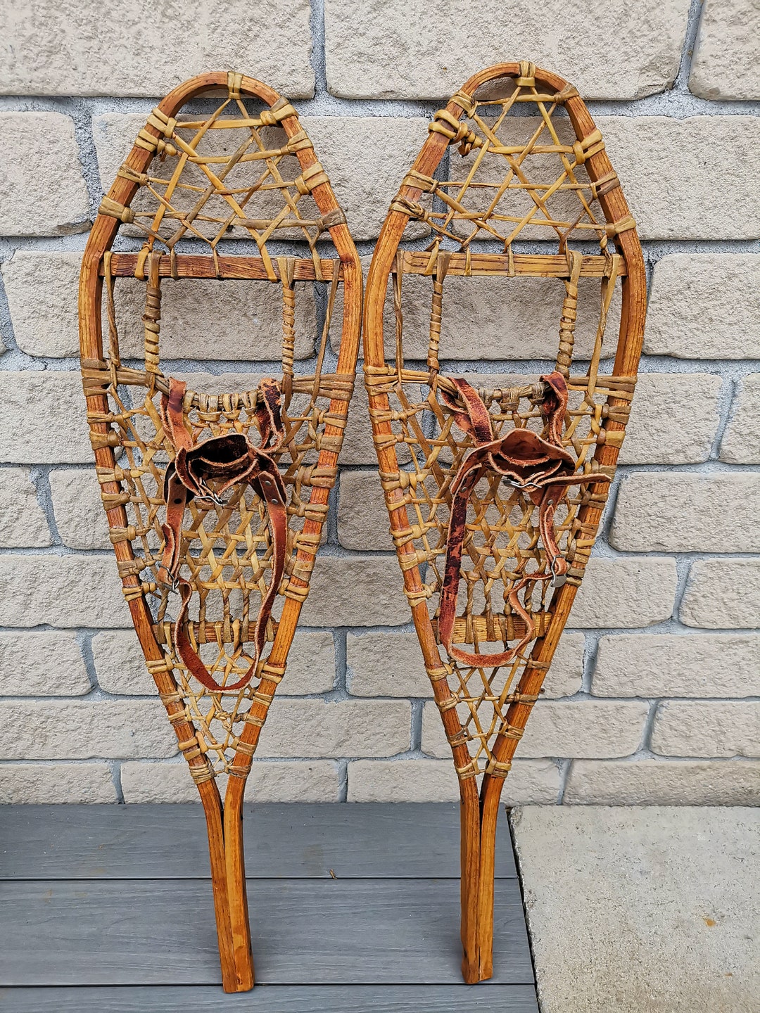 Vintage Classic Canadian Wooden Snowshoes, 3911, Made by Mohawks