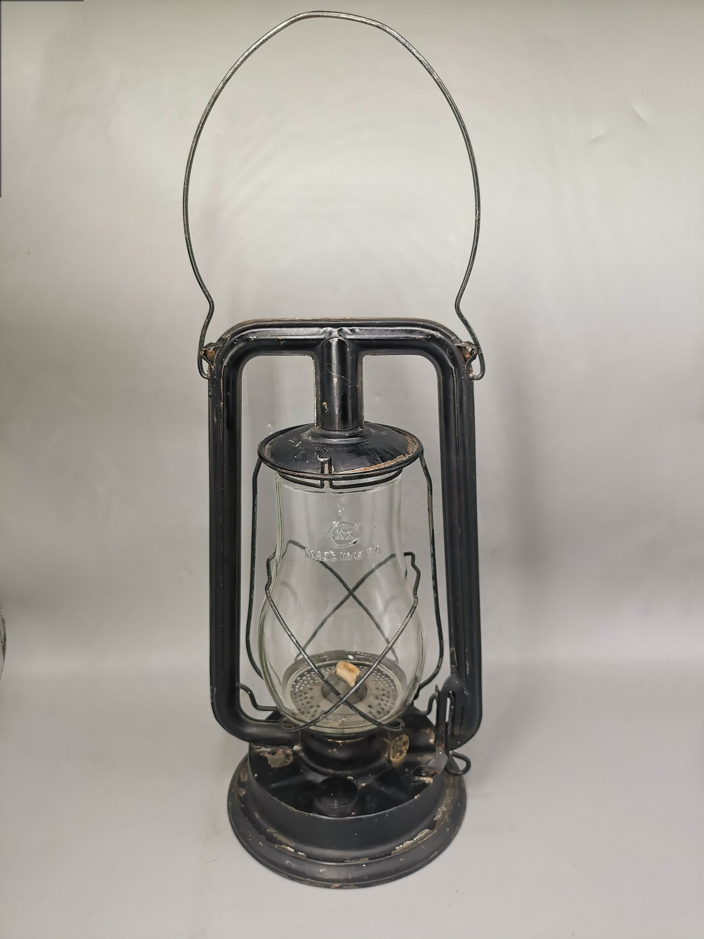Antique Paull's No. 0 Black Railroad Lantern With Clear CNX