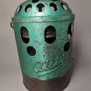 Antique Alita Outdoor Portable Heater with Cage Handle, Montreal P6709, H8.5&quot;/D5.75&quot;, good clean condition, Auto Heat Corp,made in Canada