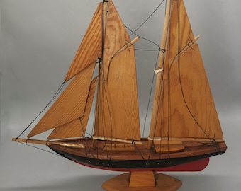 Vintage Old Spice Hand Carved Wooden Boat, L13”/H13.5"/W2.5", original good condition