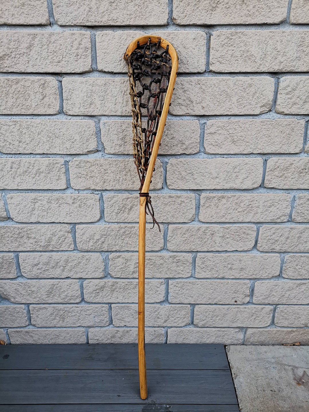 Vintage Canadian Mohawk Wooden Lacrosse Stick, 46.56.5, Small Repair