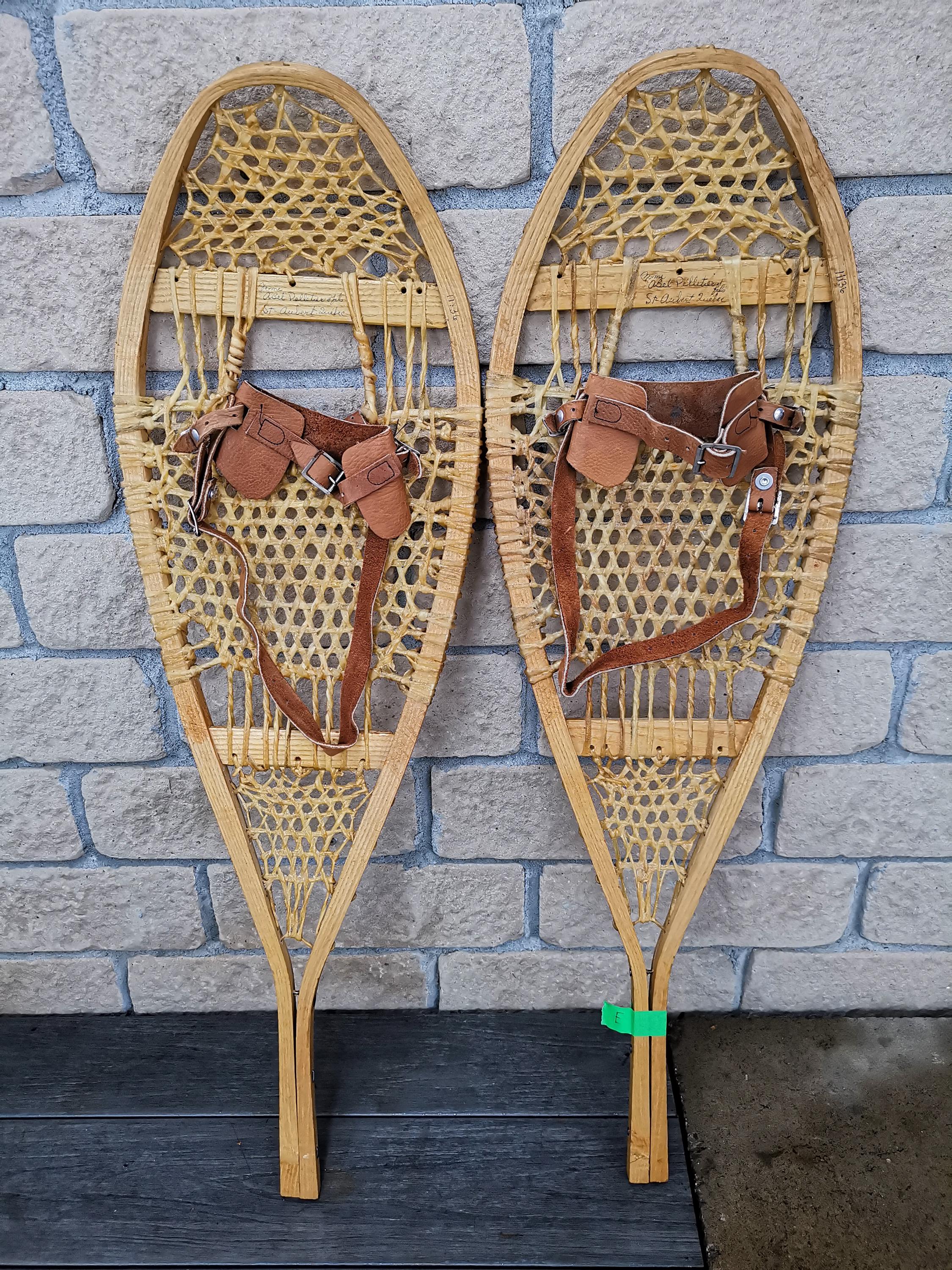 Vintage Kabir Kouba Wood & Rawhide Snowshoes W/ Leather  display picture 1
