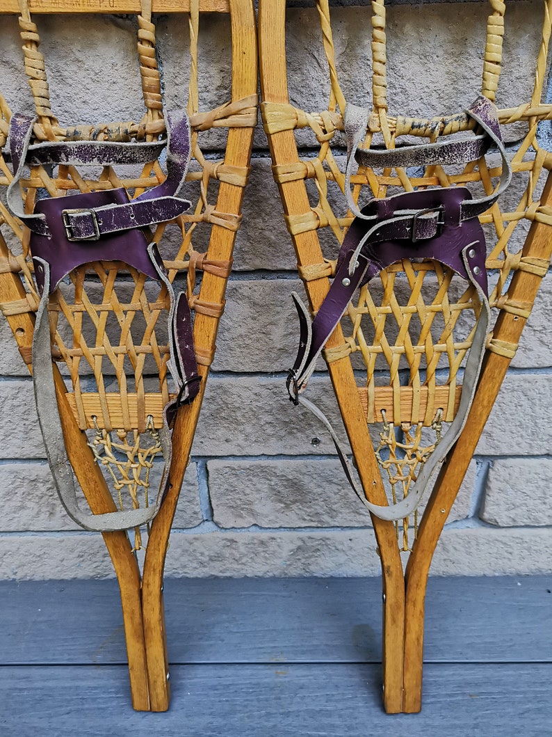 Vintage Torpedo Wooden Snowshoes Lac Megantic P.Q Canada Etsy