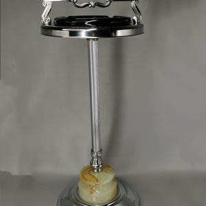Vintage Art Deco Standing Ashtray, H28”/D10.5”, Chrome & Amber Glass | Art Deco Floor Stand, good condition