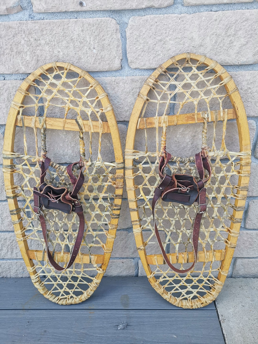 Vintage Wooden Snowshoes, Bear Paw, 2813, Made by Mohawks,quebec, Very