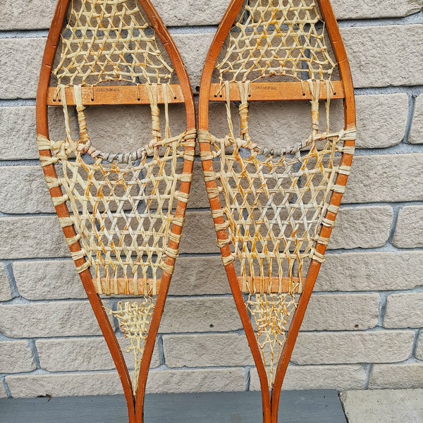 Vintage Canadian Aigle Noir Wooden SnowShoes, 42”*12'', webbing damage, frame good