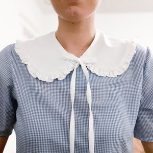 Beautiful White Oversized Peter Pan Collar, Detachable White Collar with Bowtie, Gathered Flounce Trim Cotton Collar image 4