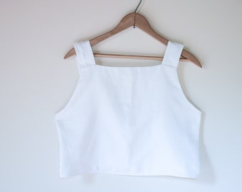 ANY SIZE - Women's Minimalist Cropped Tank in White - Versatile Layering Piece Hand Sewn to Order - Autumn Cotton Blouse for Fall