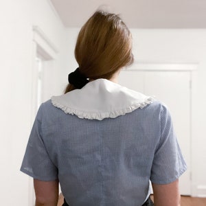 Beautiful White Oversized Peter Pan Collar, Detachable White Collar with Bowtie, Gathered Flounce Trim Cotton Collar image 5
