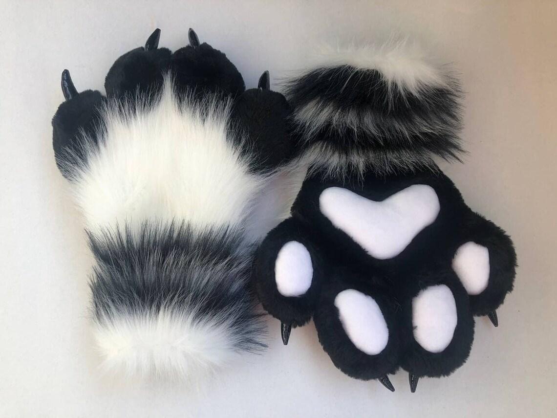 Black White Fur Paws With Claws Fursuit Hand Paws Cat Paws Etsy