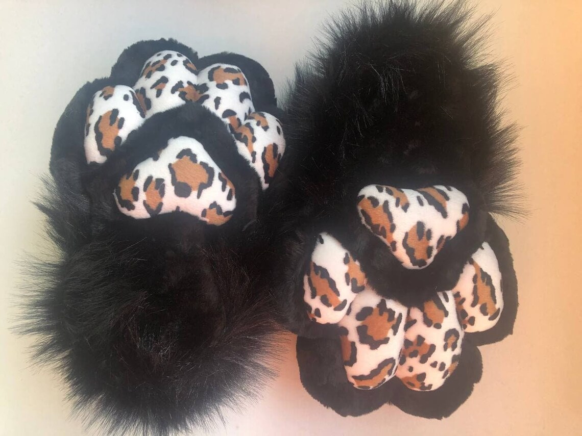 Black Leopard Fur Paws Without Claws Indoor Fursuit Feet Paws | Etsy