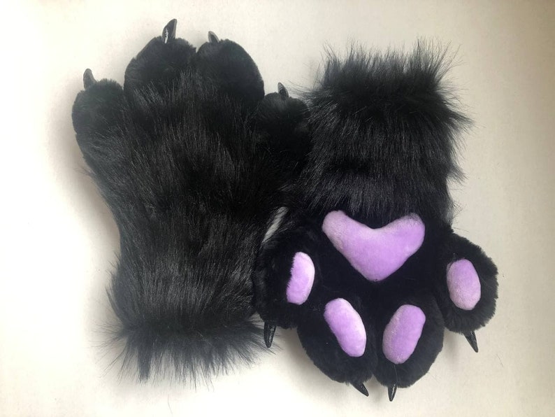 Black Purple Fur Paws With Claws Fursuit Hand Paws Cat Paws Etsy