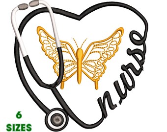 Diseño de bordado a máquina "Nurse Love", diseño de bordado de estetoscopio en 6 tamaños - DESCARGA INSTANTÁNEA