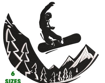Snowboarder, Mountains, Winter Sports, Snowy Ski Slope Embroidery Design 6 Sizes - INSTANT DOWNLOAD