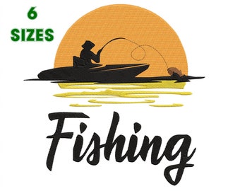 Fishing, Fisherman, Fish Embroidery Design 6 Sizes - INSTANT DOWNLOAD