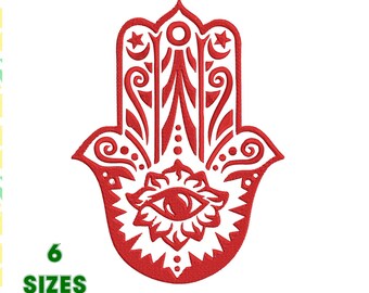 Amuleto Hamsa, Mano de Fátima, Mano de Dios, Diseño de Bordado de la Palma de Fátima, 6 Tamaños - DESCARGA INSTANTÁNEA