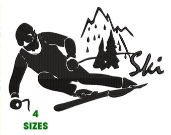Skiing Machine Embroidery Design, 4 Sizes - INSTANT DOWNLOAD