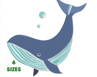 Whale Embroidery Design, Blue Whale Embroidery, Whale Design, Embroidery Pattern - 6 Sizes