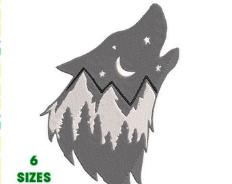 Wolf Howling, Wild, Mountains Embroidery Design 6 Sizes - INSTANT DOWNLOAD