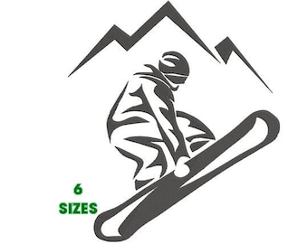 Machine Embroidery Design Snowboarder, Winter Sports Snowy Ski Slope 6 Size - INSTANT DOWNLOAD