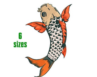 Koi Carp Embroidery, Fish Machine Embroidery Design, 6 Sizes - INSTANT DOWNLOAD