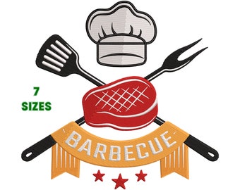 Diseño de bordado de barbacoa, diseño de bordado de máquina de barbacoa 7 tamaño - DESCARGA INSTANTE