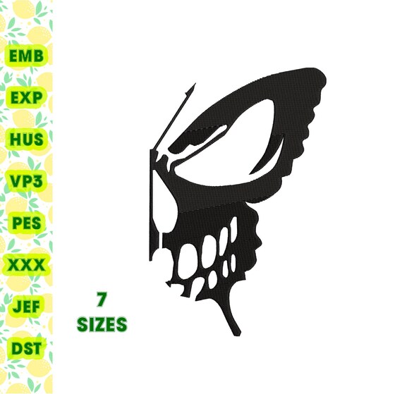 INSTANT DOWNLOAD Butterfly Skull Insect Machine Embroidery Design 7 size
