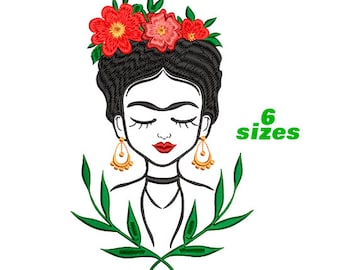 Girl with Flower Machine Embroidery Design 6 sizes - INSTANT DOWNLOAD