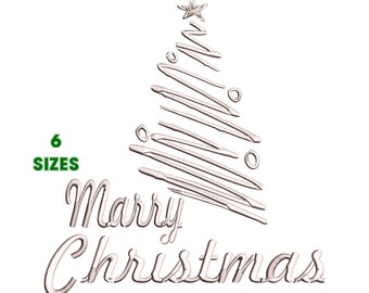 Christmas Tree Machine Embroidery Design, Merry Christmas Embroidery File 6 sizes - INSTANT DOWNLOAD