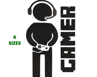 Дизайн вышивки логотипа Gamer 6 размеров - МГНОВЕННАЯ ЗАГРУЗКА