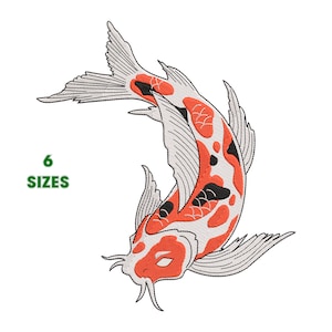 Koi Carp Embroidery, Fish Machine Embroidery Design, 6 size - INSTANT DOWNLOAD