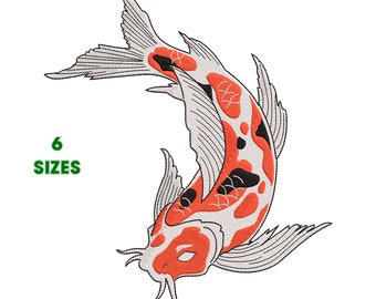 Koi Carp Embroidery, Fish Machine Embroidery Design, 6 size - INSTANT DOWNLOAD