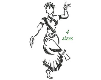 Indian Dancer, Bharatanatyam Dance, India Machine Embroidery Design 4 Sizes - INSTANT DOWNLOAD