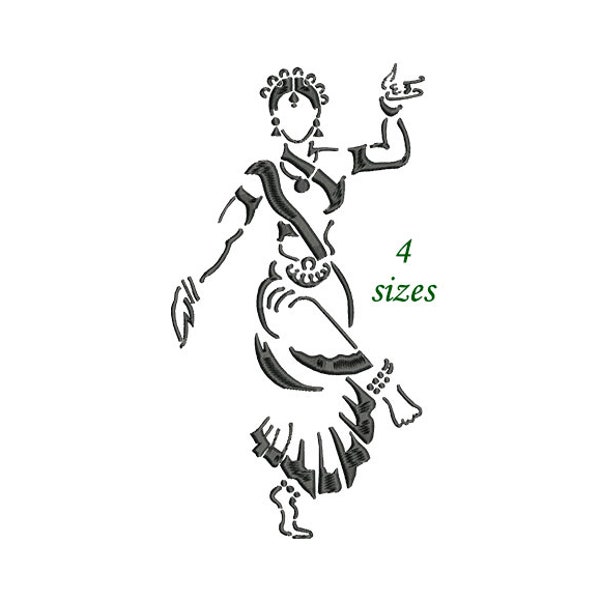 Indian Dancer, Bharatanatyam Dance, India Machine Embroidery Design 4 Sizes - INSTANT DOWNLOAD