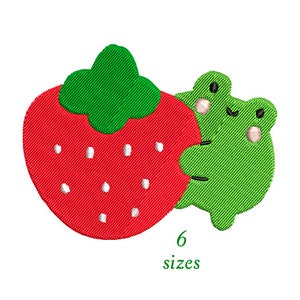 Cute Frog and Strawberry Machine Embroidery Design 6 sizes - INSTANT DOWNLOAD