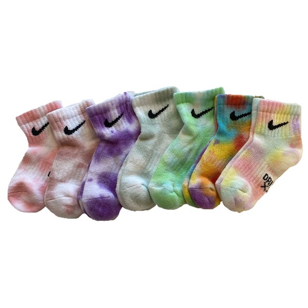 Youth Tie Dye Nike Socks | Quarter or Crew Socks | Kids Nike Socks | Hand Dyed Socks | Tie Dye Socks | Neutral or Bright Color Socks | Kids