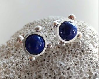 Silver Blue Earrings / Lapis Lazuli Earrings / Sterling Silver Stud Earrings With Lapis Lazuli