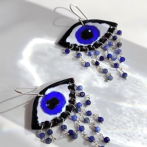Evil Eye Earrings / Sodalite Blue Earrings / Enamel Earrings / Boho Earrings / Blue Stone Earrings