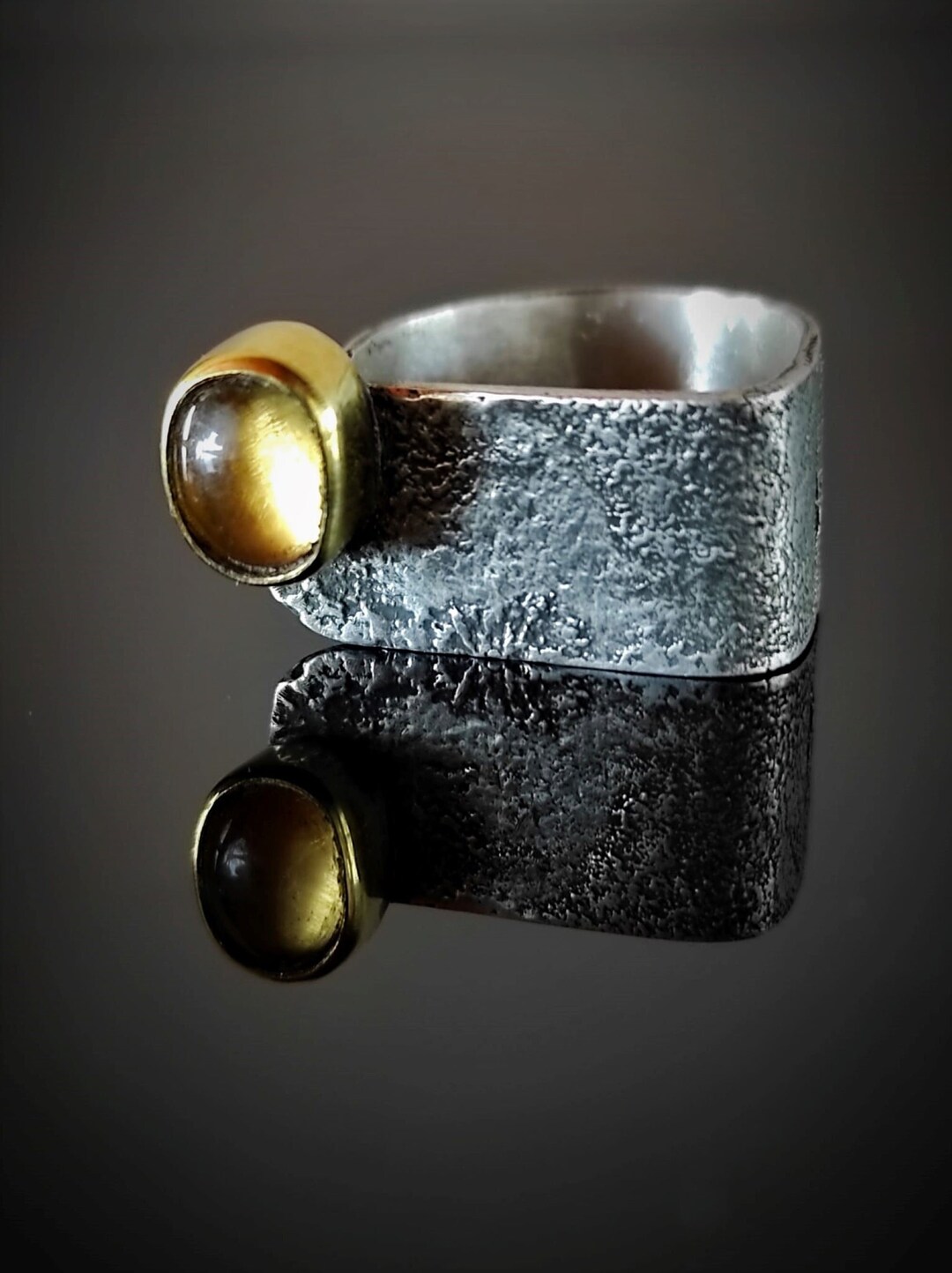 Silver Ring With Stone / Adjustable Silver Ring / Reticulated Silver ...