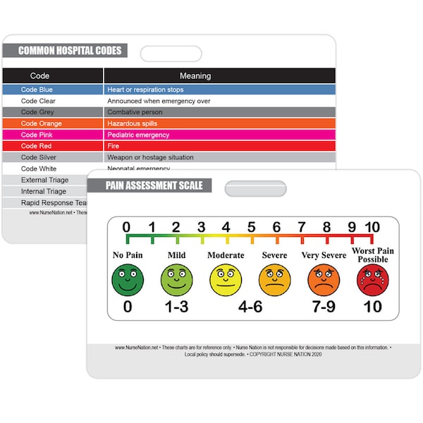 Pain Assessment Tool Reference and Common Hospital Code Meanings Horizontal Badge Card