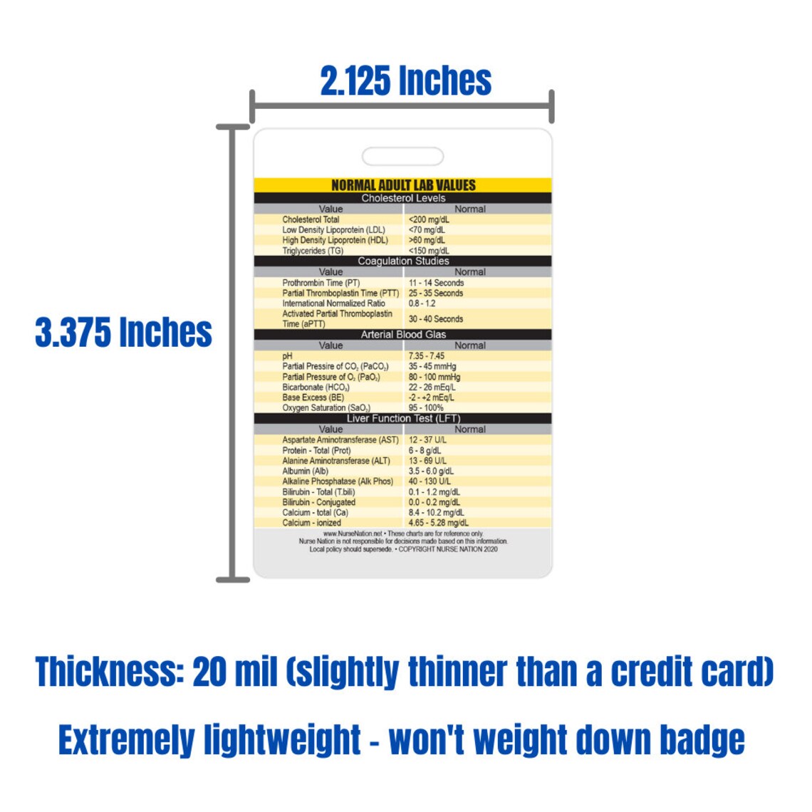 Lab Values Vertical Plastic Badge Cards Set of 2 Cards - Etsy