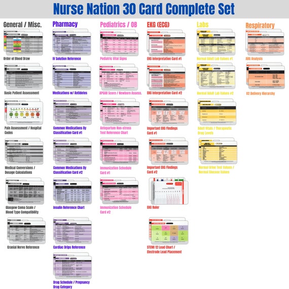 Nurse Nation 30 Horizontal Badge Reference Cards Set Nursing, Lab Values,  EKG, Vitals, and More bonus Cheat Sheets -  Denmark