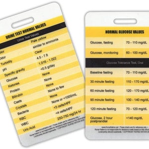 Valores de laboratorio de orina y valores de laboratorio de glucosa referencia tarjeta de insignia vertical
