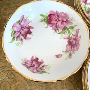 4 Grosvenor &quot;Orchid&quot; Hecho en Inglaterra Bone China Fruit Bowls / Nappy Bowls / Postre Bowls